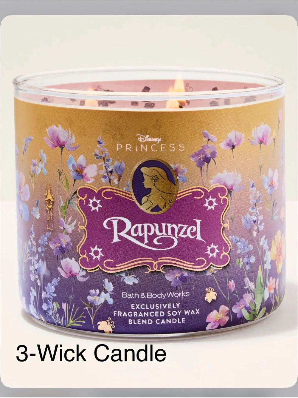 NEW! Bath & Body Works Disney Princess Rapunzel 3-Wick Candle Crown Embossed Lid